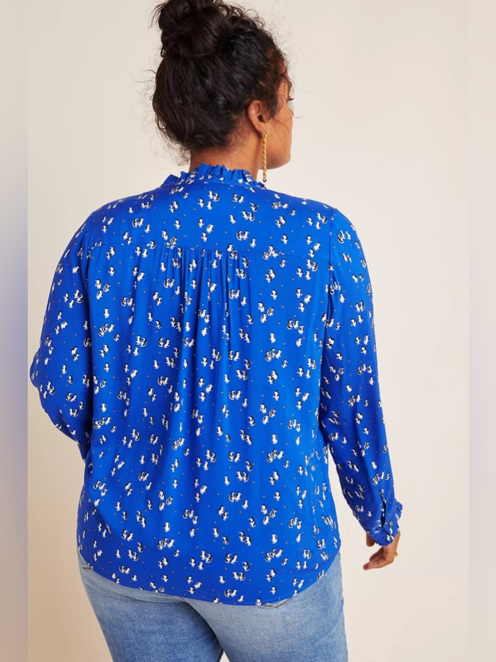 Marisol Ruffled Blouse by Maeve for Anthropologie Size 16W Penguins - Picture 12 of 15